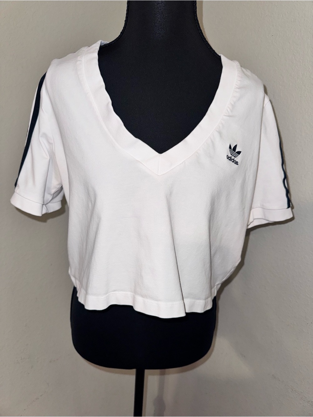 Adidas White V-Neck Cropped Tee